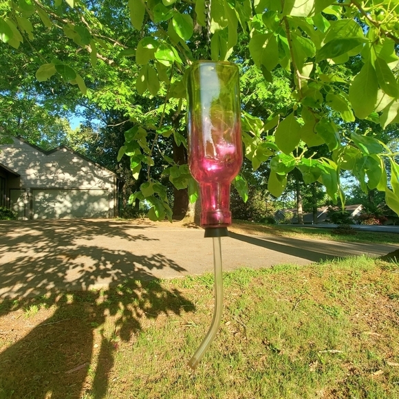 HUMMING BIRD FEEDER Glass Pink and Yellow - Picture 1 of 3